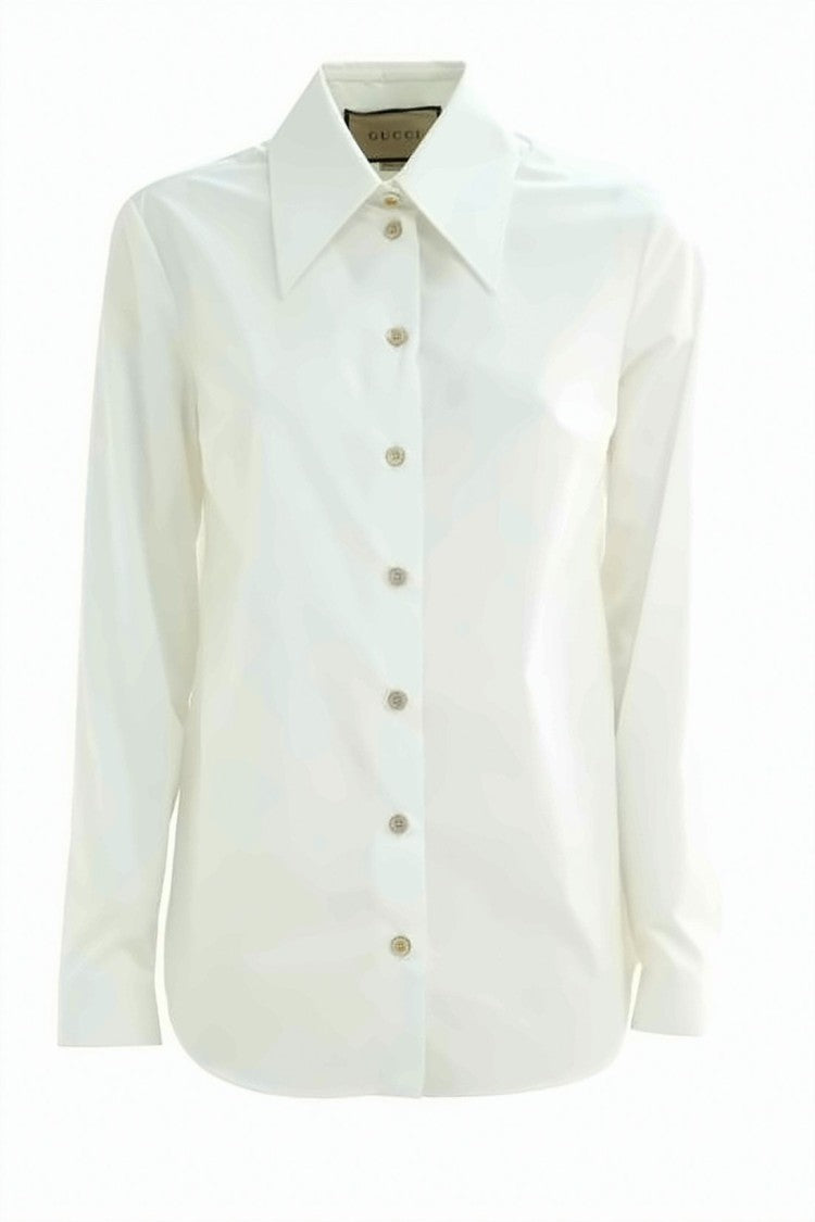 Gucci Pointed Collar White Cotton Shirt With Button-Down Front