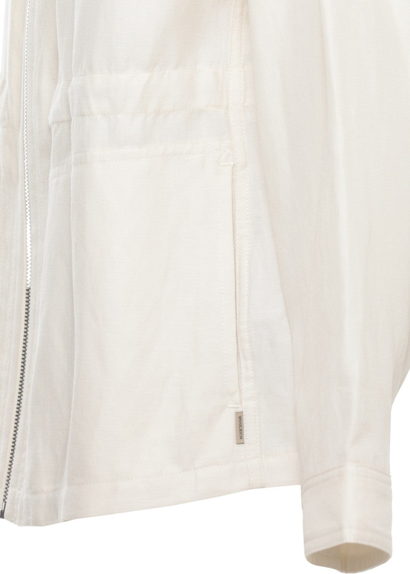 Woolrich Minimalist Ivory Linen Blend Jacket With Zip Closure
