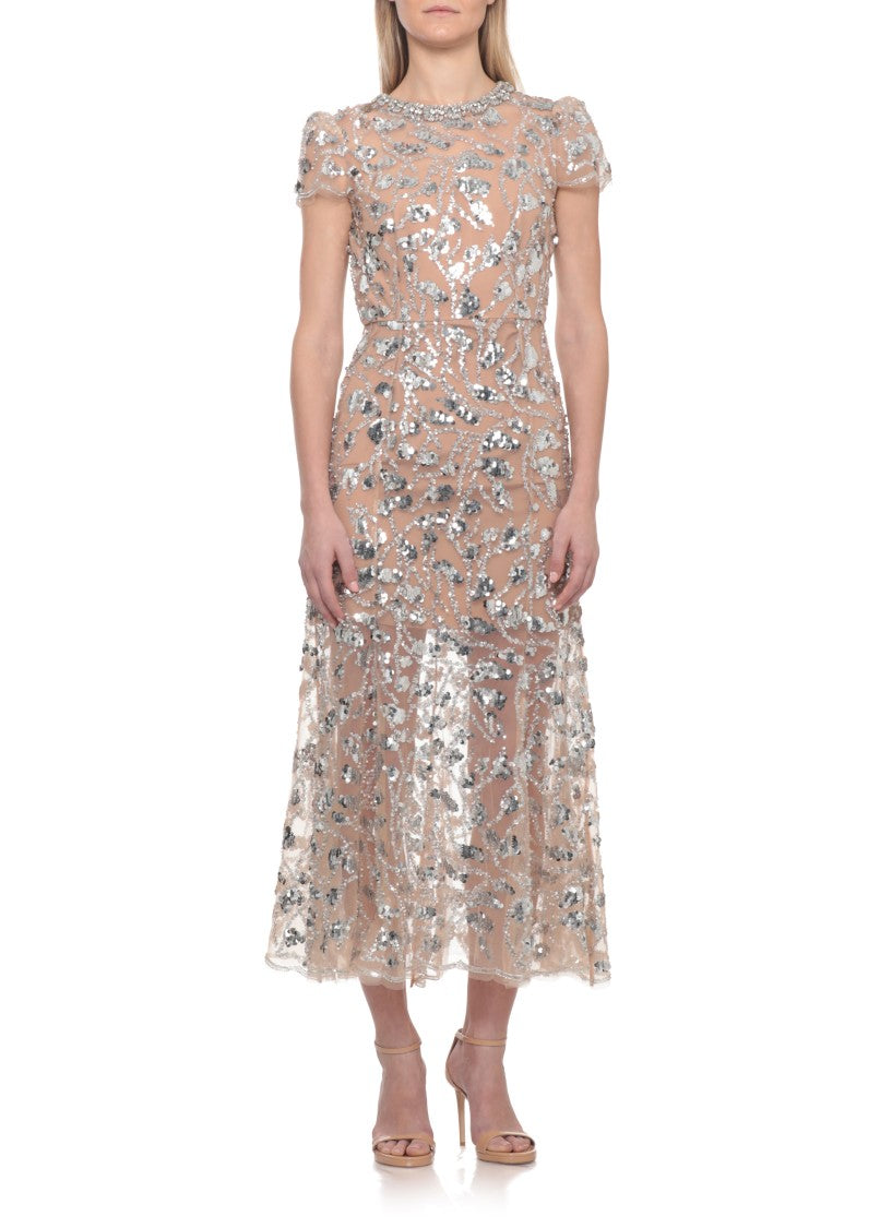 Self-Portrait Sparkling Midi Dress With Strass And Rear Button Details