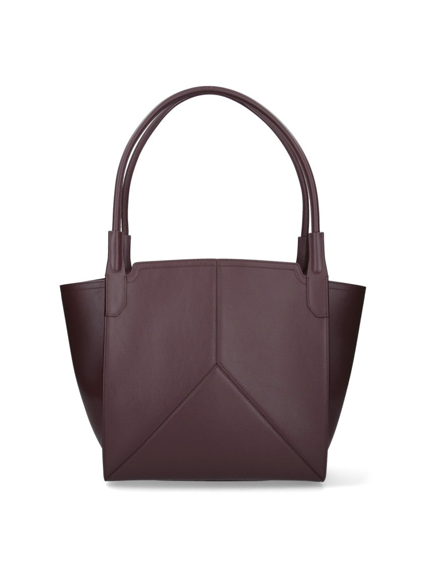 Victoria Beckham Burgundy Leather Tote Bag With Panel Design