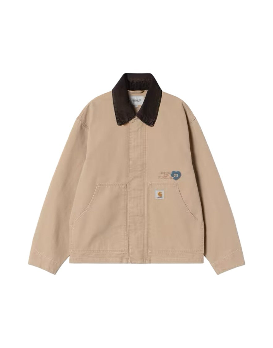 Carhartt Wip Beige Cotton Jacket With Contrasting Dark Brown Collar