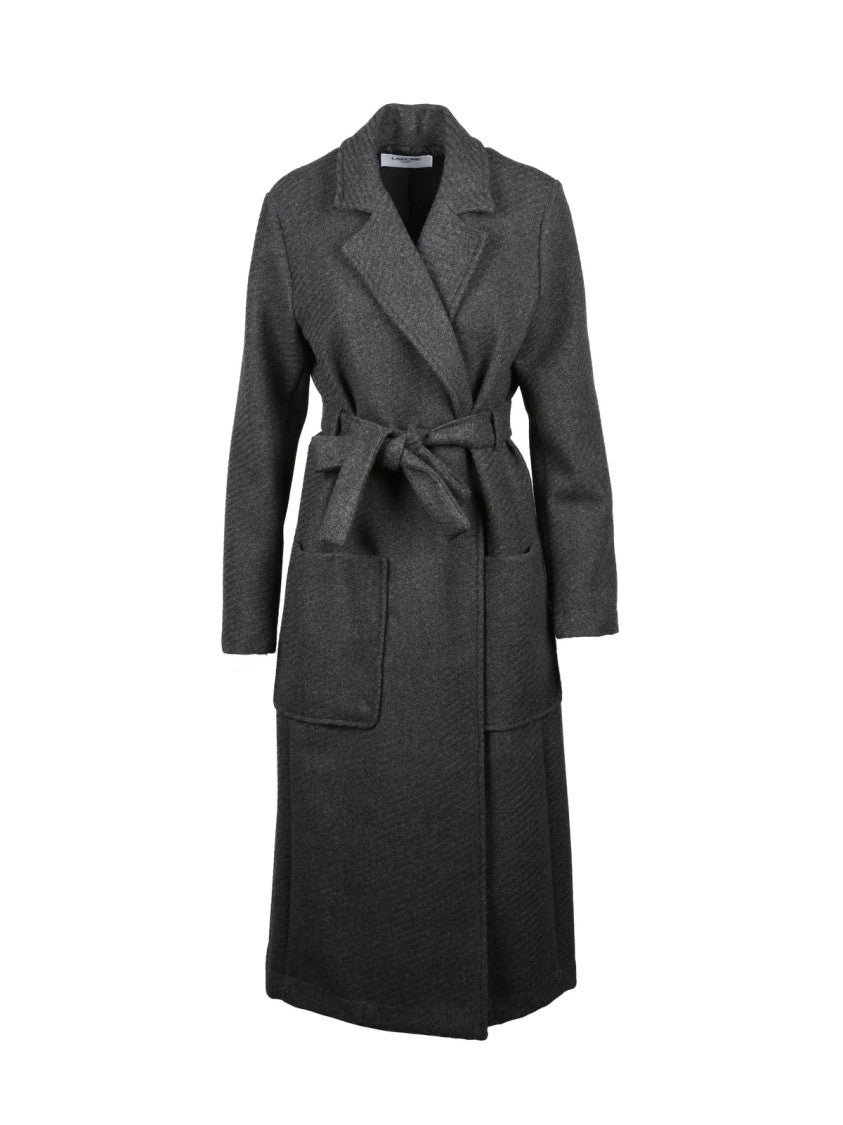 Lakore Dark Grey Belted Wool-Blend Long Coat