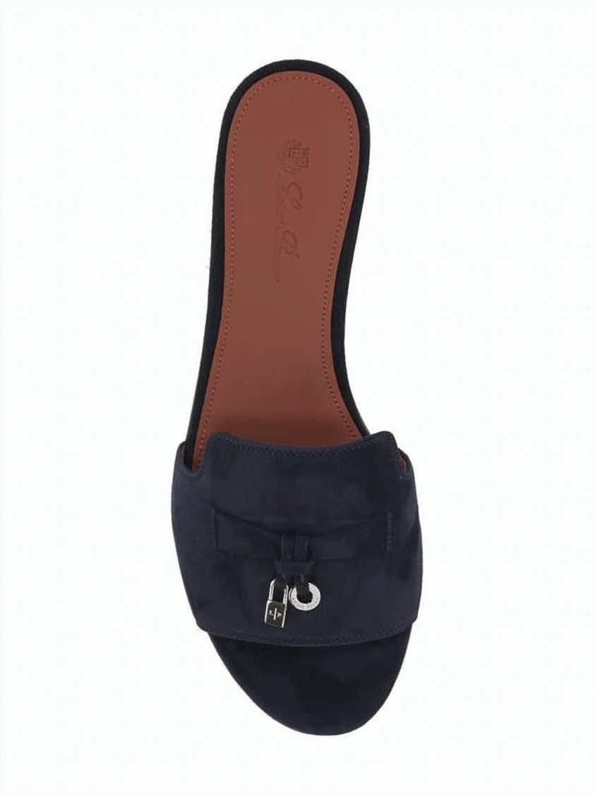 Loro Piana Goat Suede Slip-On Mules With Metallic Accent