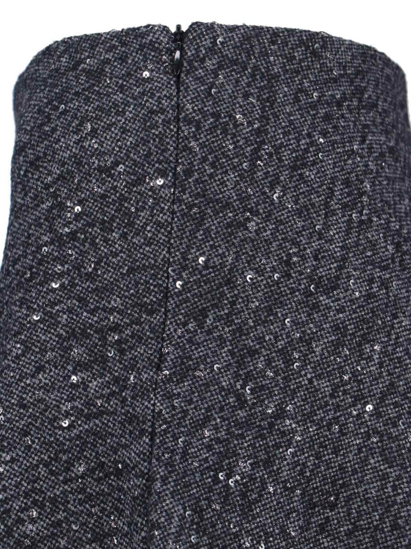 Tagliatore Flared Grey Skirt With Textured Fabric And Sequined Detail