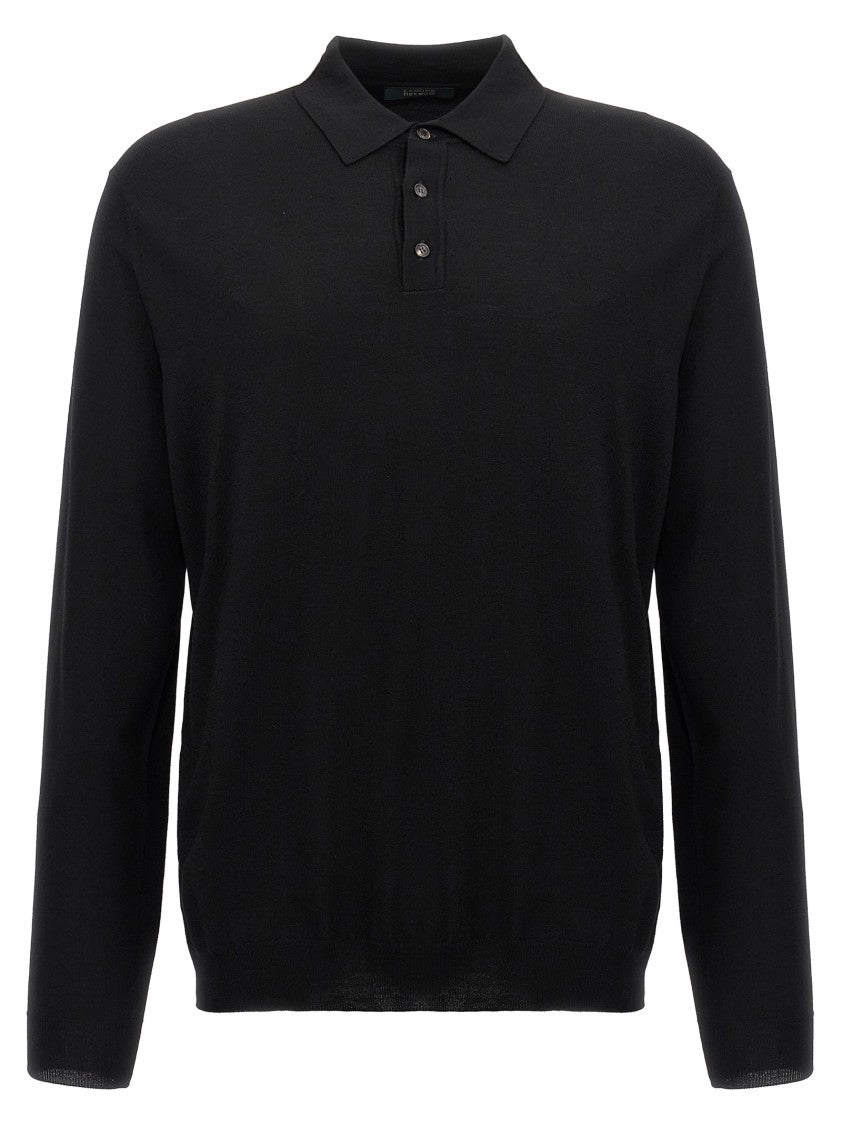 Zanone Wool Knit Polo Shirt With Cuffed Sleeves And Subtle Ribbing
