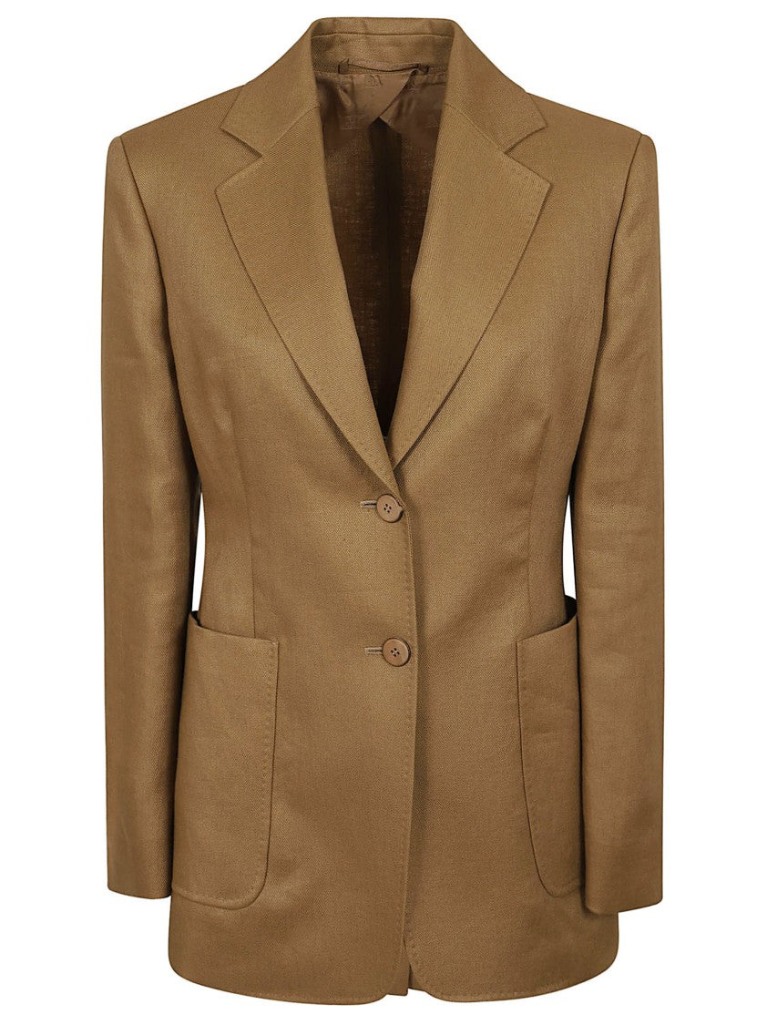 Max Mara Linen Blazer With Notched Lapels And Patch Pockets