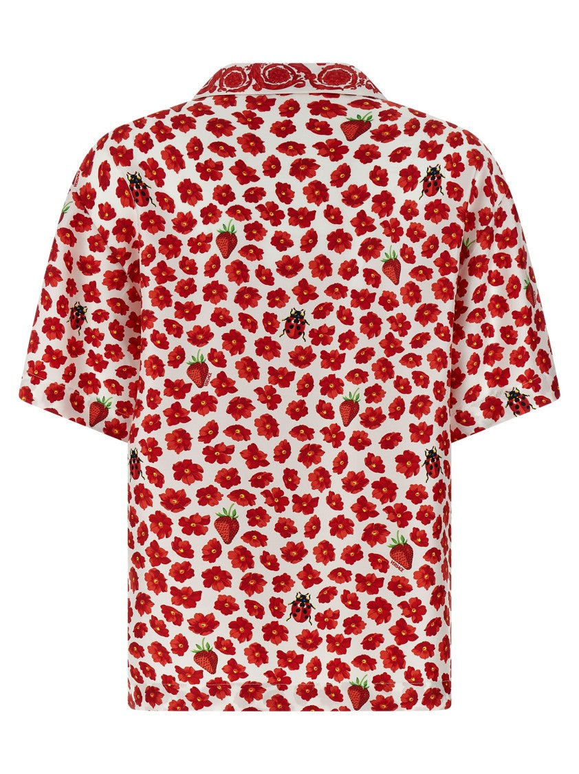 Versace Strawberry Garden Print Silk Twill Shirt