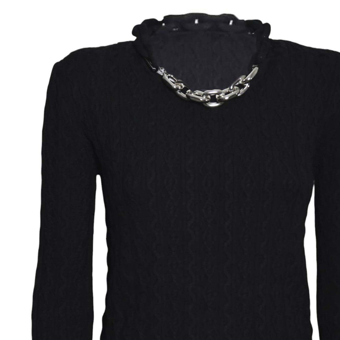 Rabanne Fitted Black Sweater With Textured Knit And Ruffle Trim