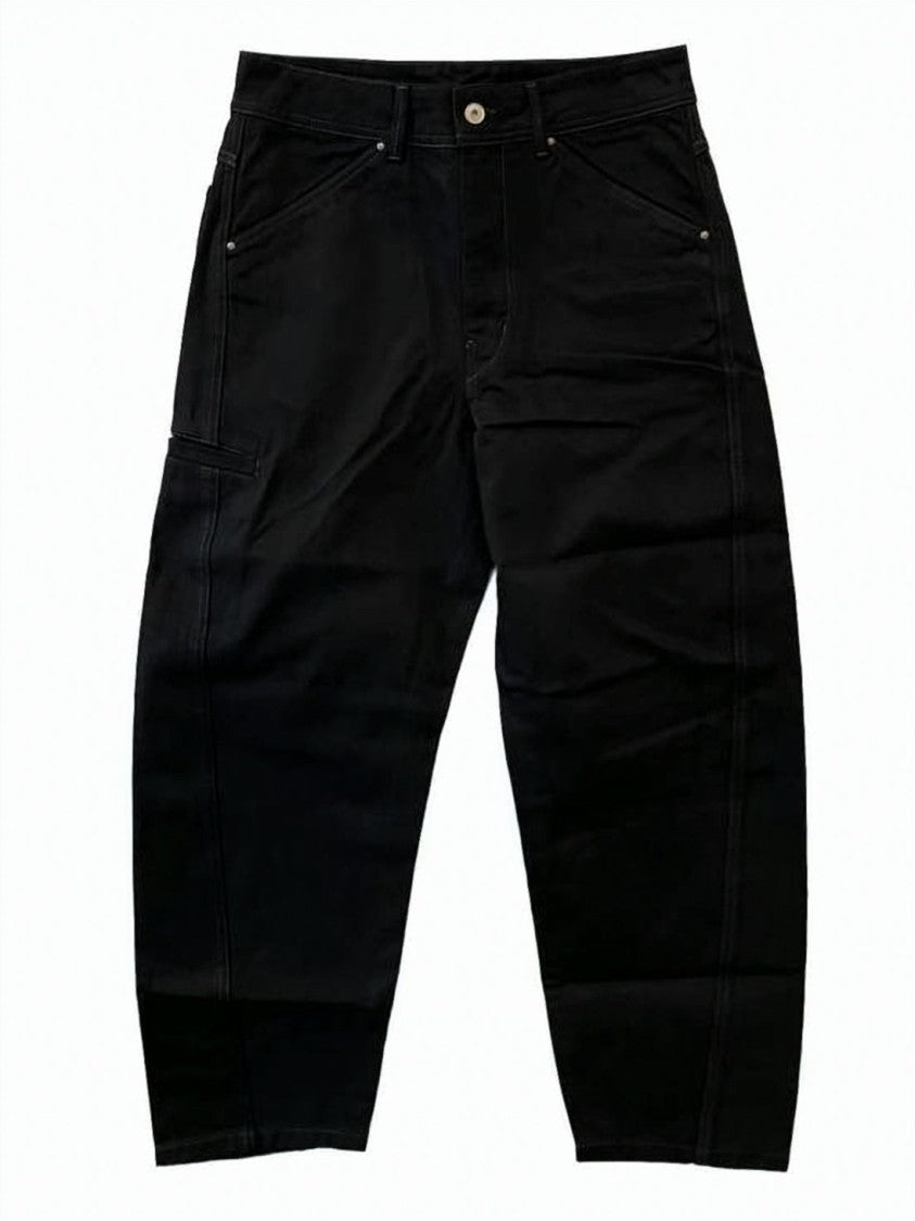 Lemaire Relaxed Tapered Black Denim Pants With Utility Pockets