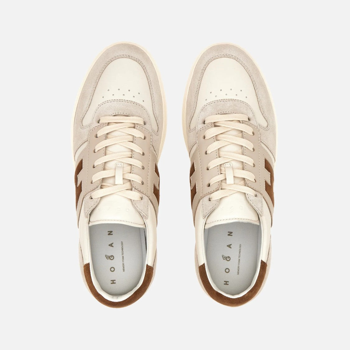 Hogan H668 Allacciato H Banda Sneakers In Beige Brown