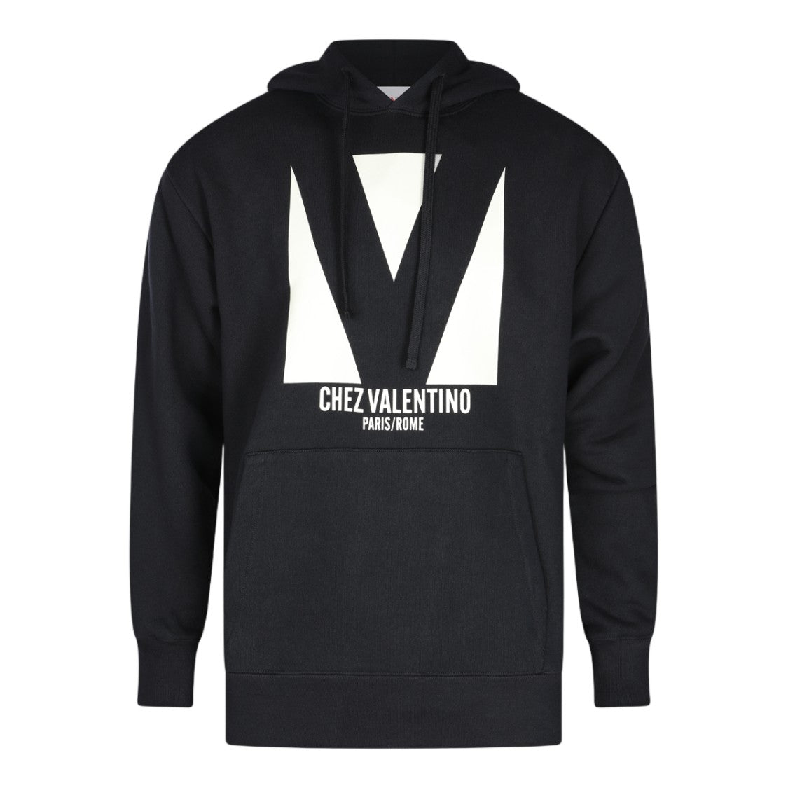 Valentino Black Hoodie With Geometric V Design And Text