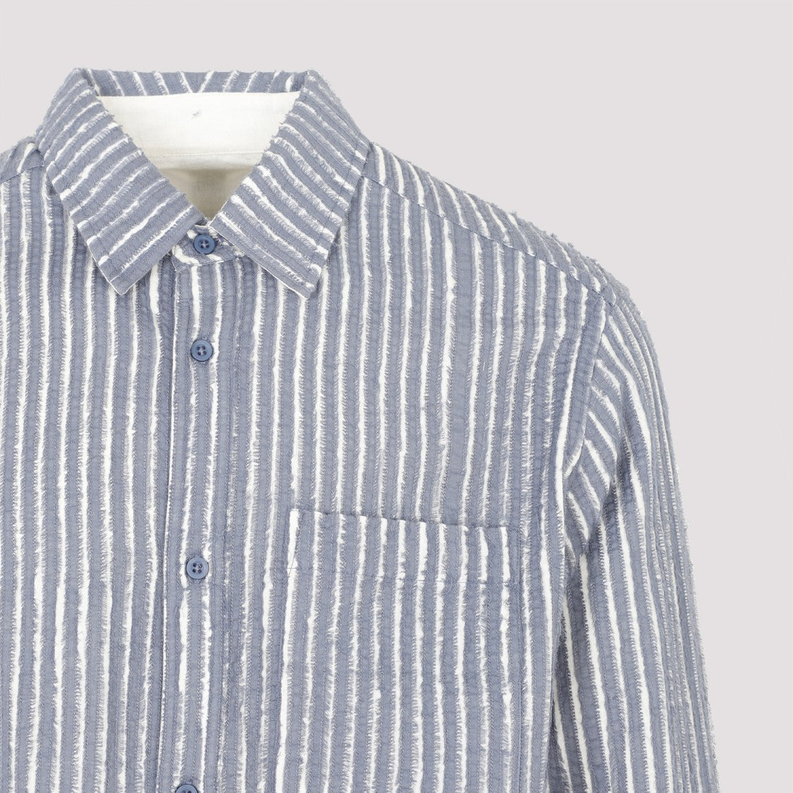 Craig Green Hand-Frayed Stripe Blue Chalk Cotton Shirt