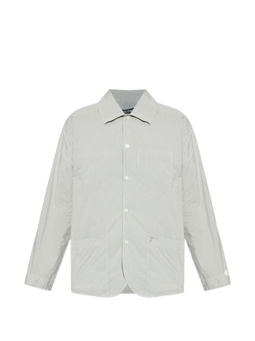 Jacquemus Classic Collar Grey Jacket With Striped Design