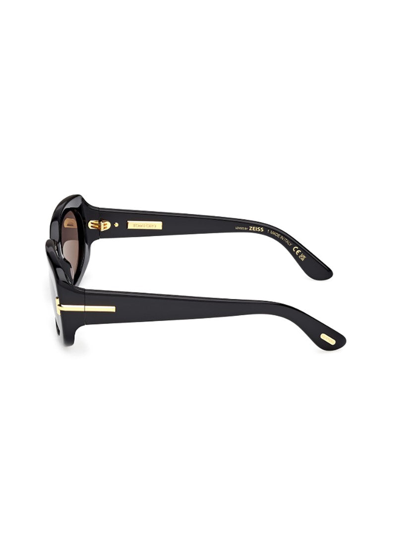 Tom Ford Rectangular Black Sunglasses With Gold Accents