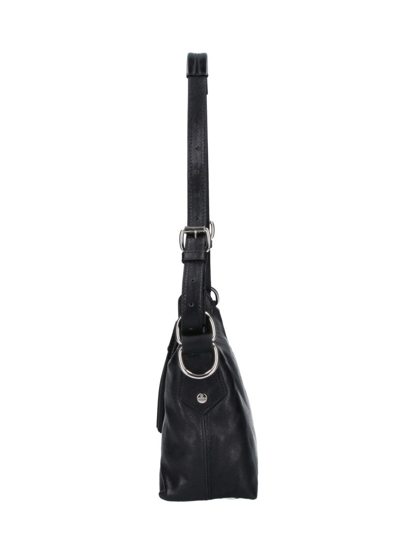 Vivienne Westwood Black Leather Shoulder Bag With Zip Closure And Orb Emblem