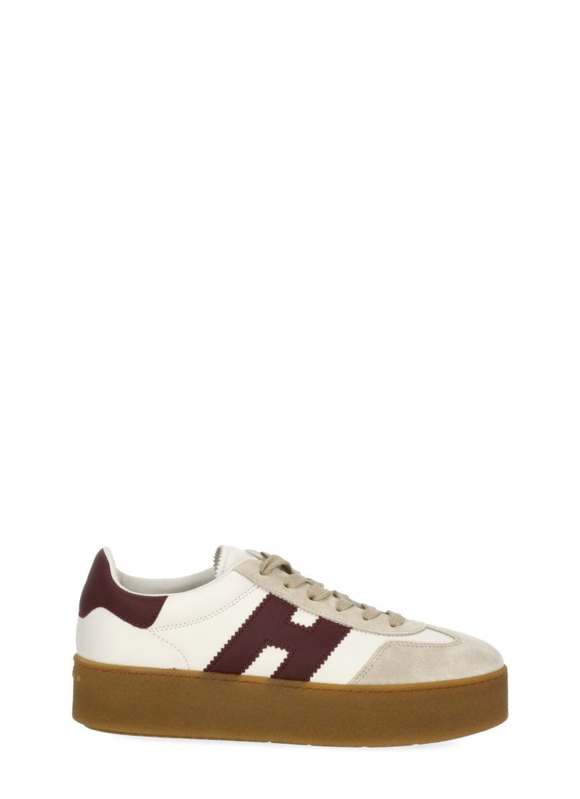 Hogan Ivory Leather Sneakers With Suede Accents And Burgundy Detailing