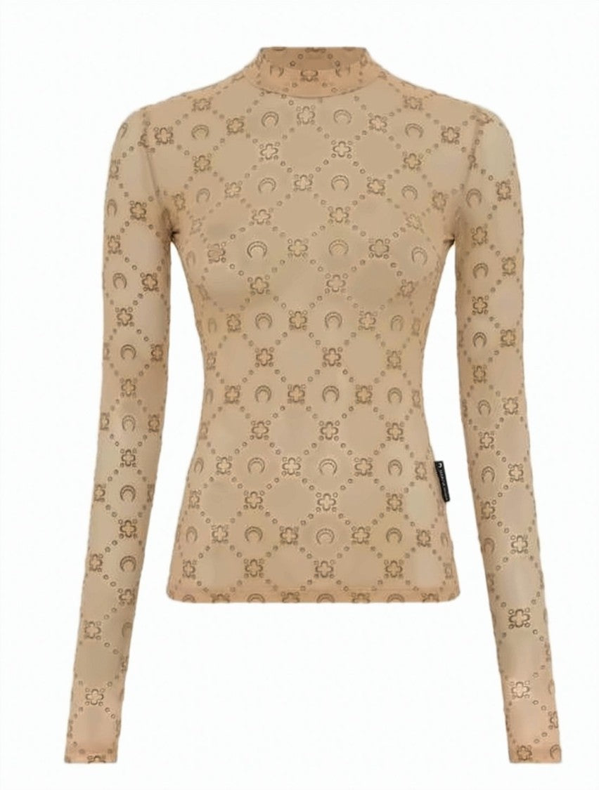Marine Serre Fitted Long-Sleeve Top With Crescent Moon