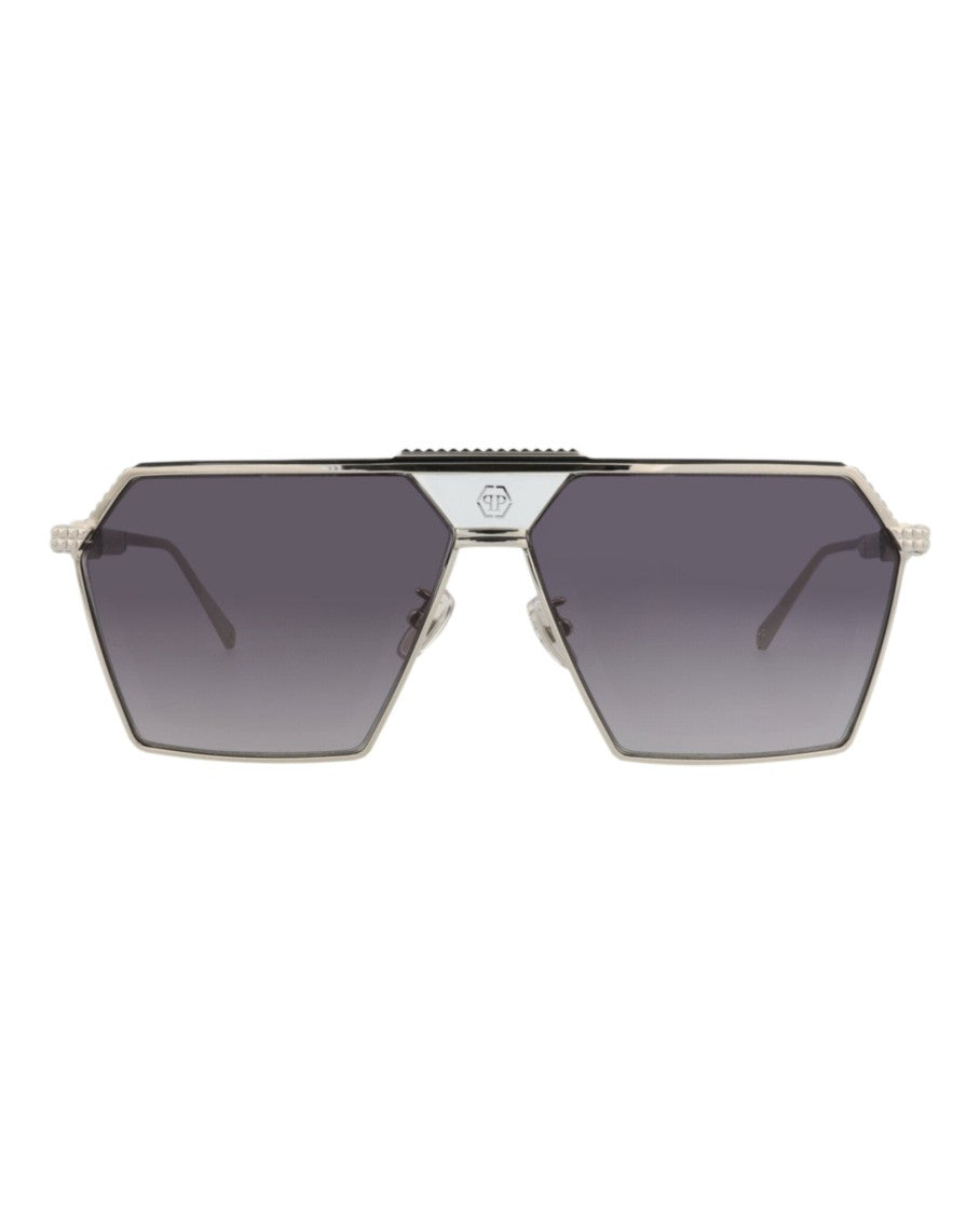 Philipp Plein Aviator-Frame Metal Sunglasses With Geometric Hexagonal Lenses