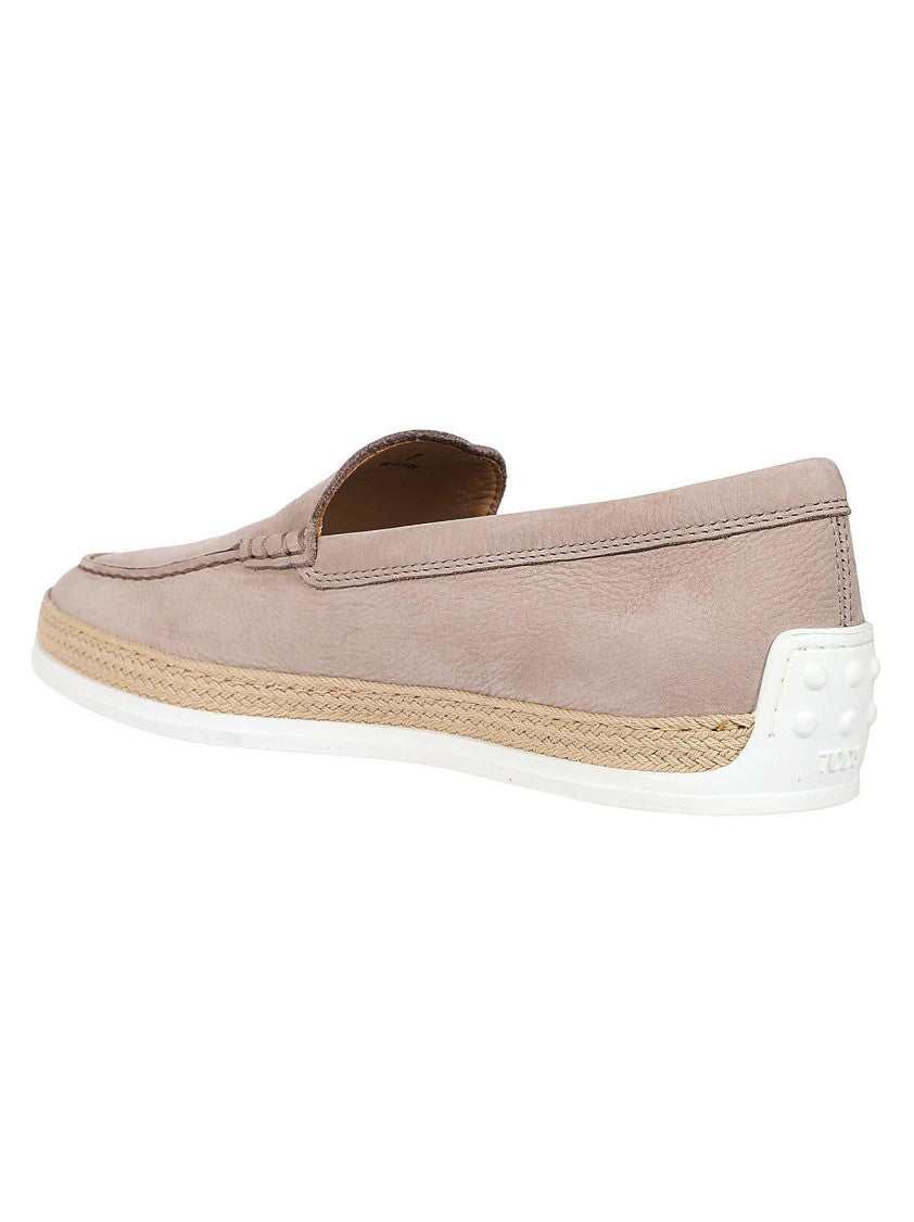 Tod's Slip-On Leather Moccasin Shoes With Woven Jute Detailing