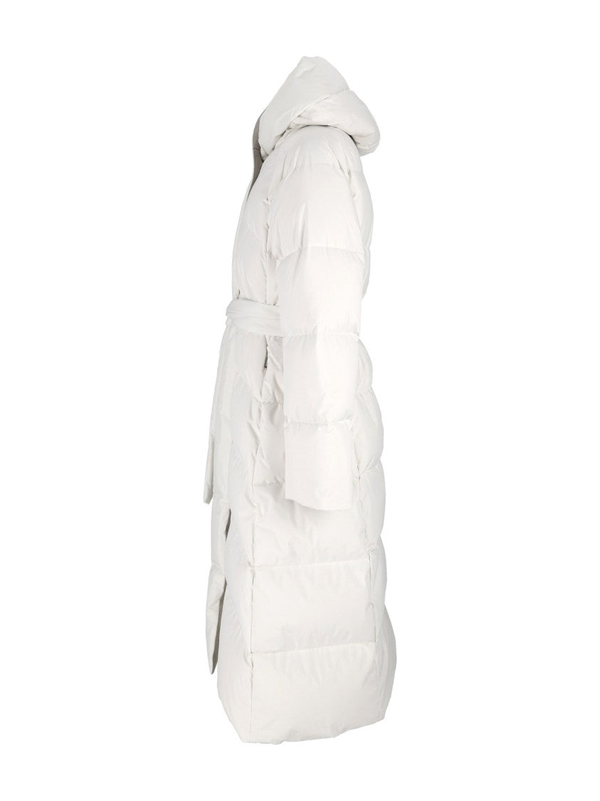 Moorer Wintra-Stp White Belted Quilted Padded Hooded Jacket