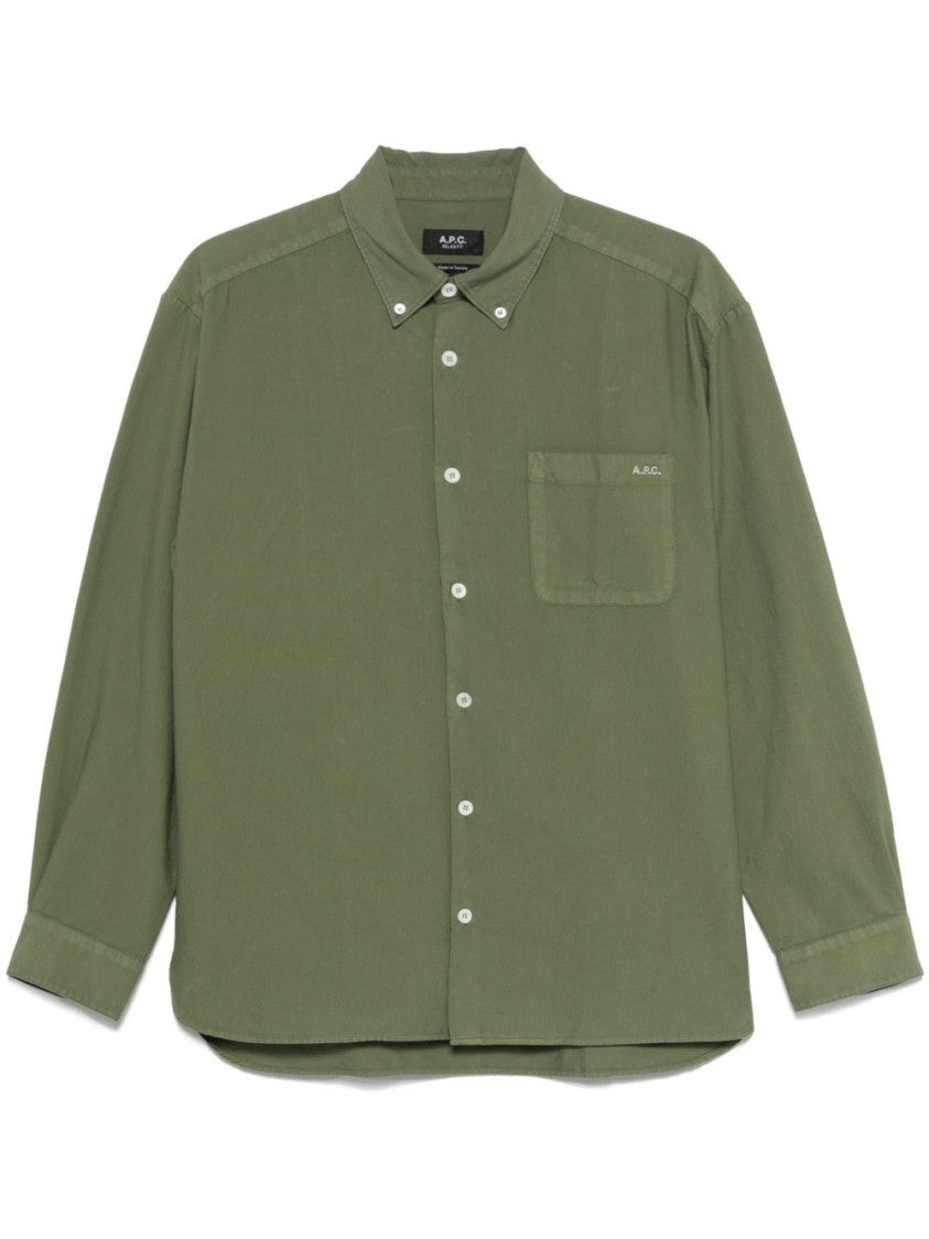 A.P.C. Mateo Olive Green Cotton Shirt
