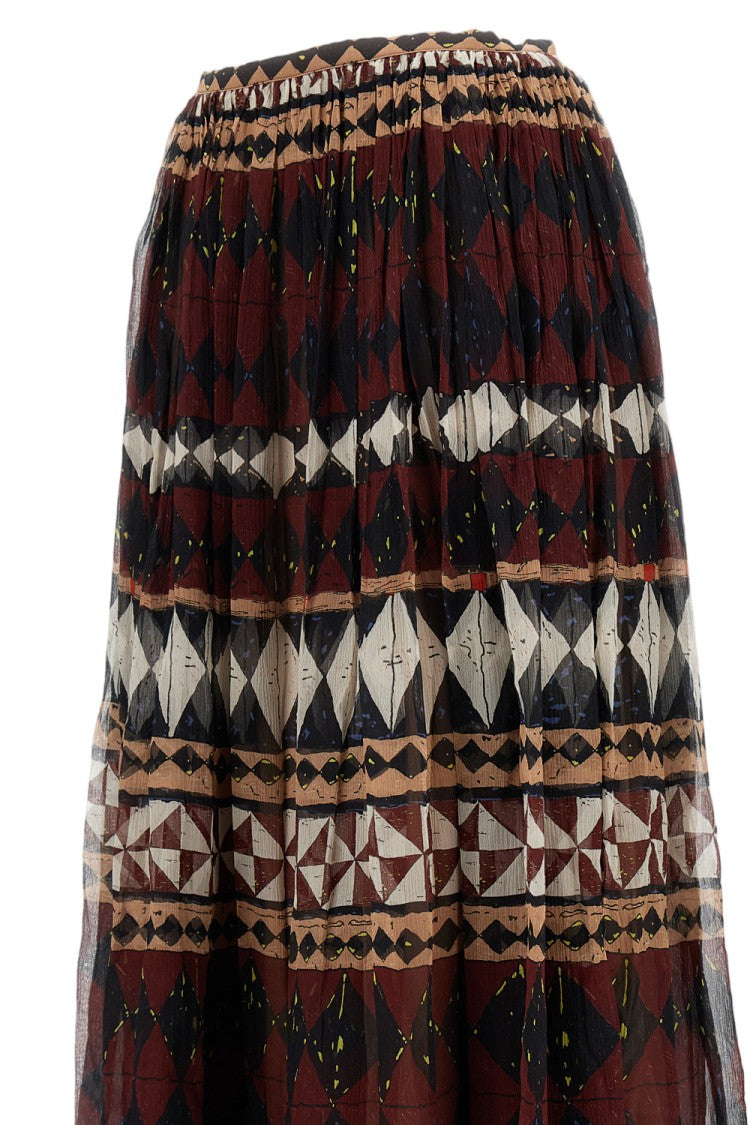Into The East Asymmetrical Pleated Maxi Skirt With Geometric Print