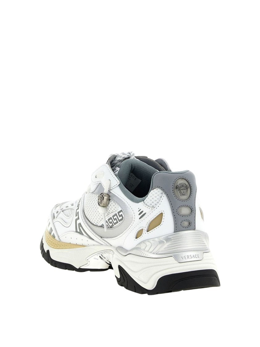 Versace Dynamic Mesh And Calf Leather Sneaker With Greek Key Patterns