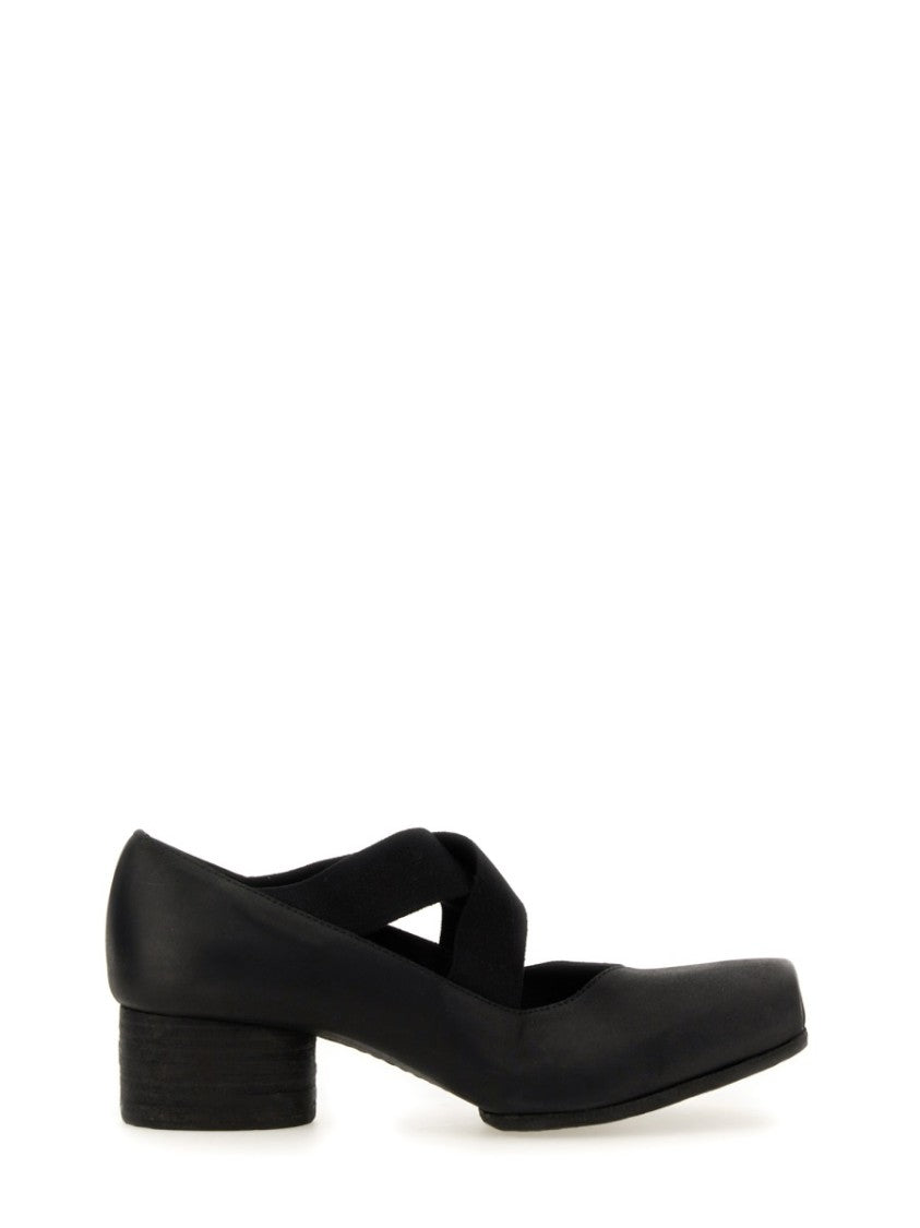 Uma Wang Square-Toe Elastic Strap Calf Leather Flats