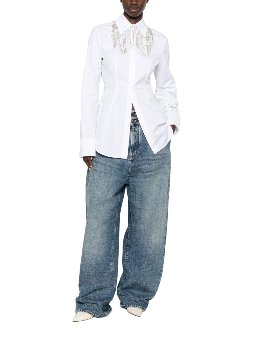 Sportmax Tailored White Shirt With Silver-Tone Chain Fringe Detail