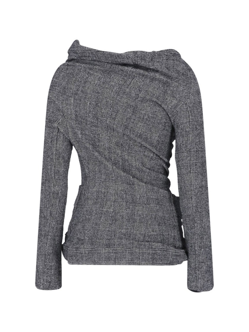 Junya Watanabe Grey Asymmetrical Ruched Button Wool-Blend Jacket