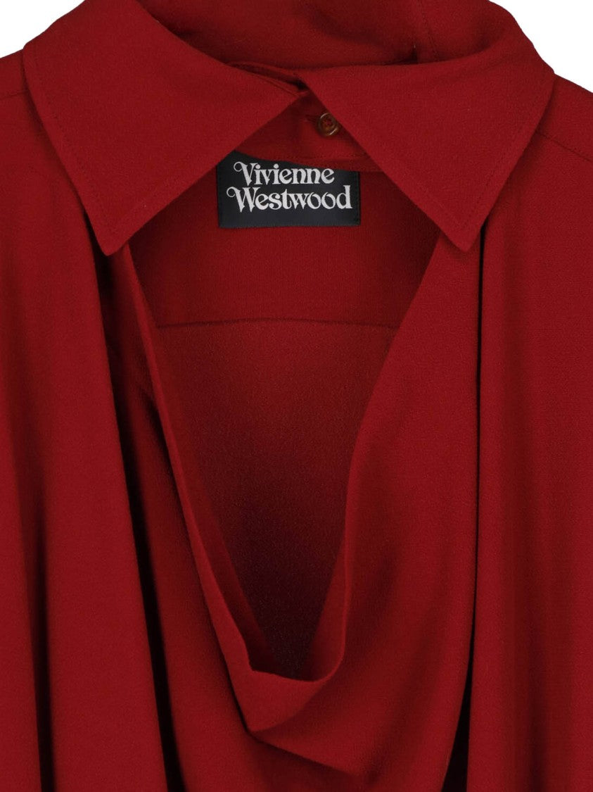 Vivienne Westwood Bordeaux Square Drape Panel Asymmetrical Viscose Midi Dress