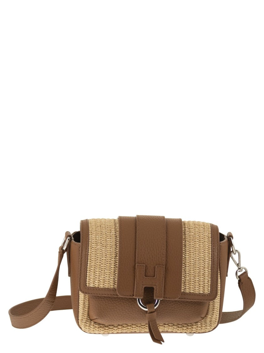 Hogan Trendy Flap Bag In Raffia And Leather