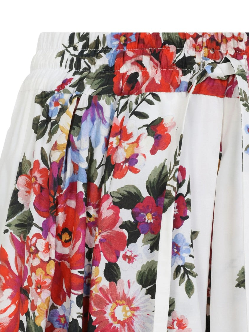 Dolce & Gabbana Knee-Length Floral Print Gathered Cotton Skirt