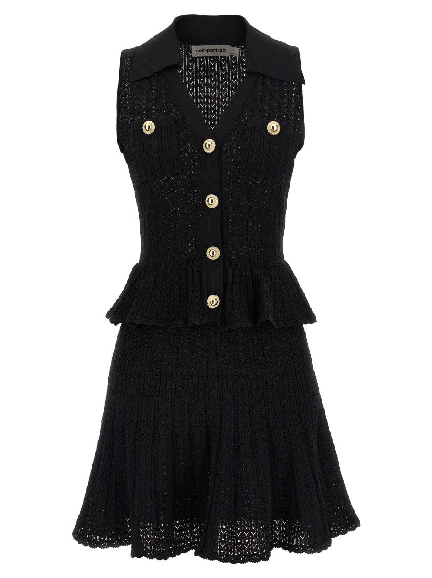 Self-Portrait Black Pointelle Knit Mini' Dress