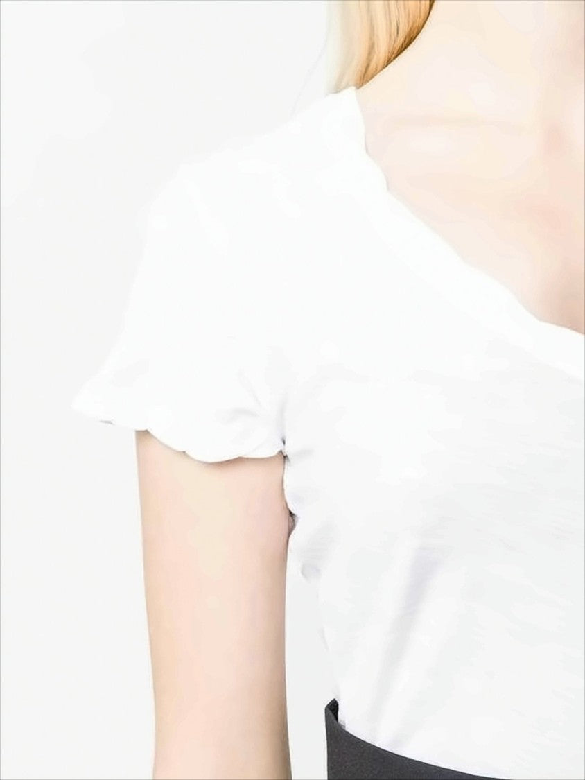 James Perse Fitted Short-Sleeve T-Shirt With V-Neckline And Scalloped Edges