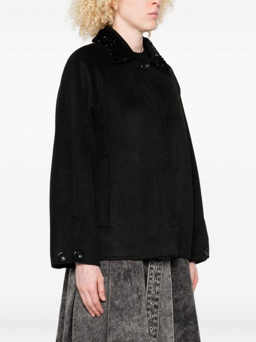 Liu Jo Short Black Coat With Bead Embellishments