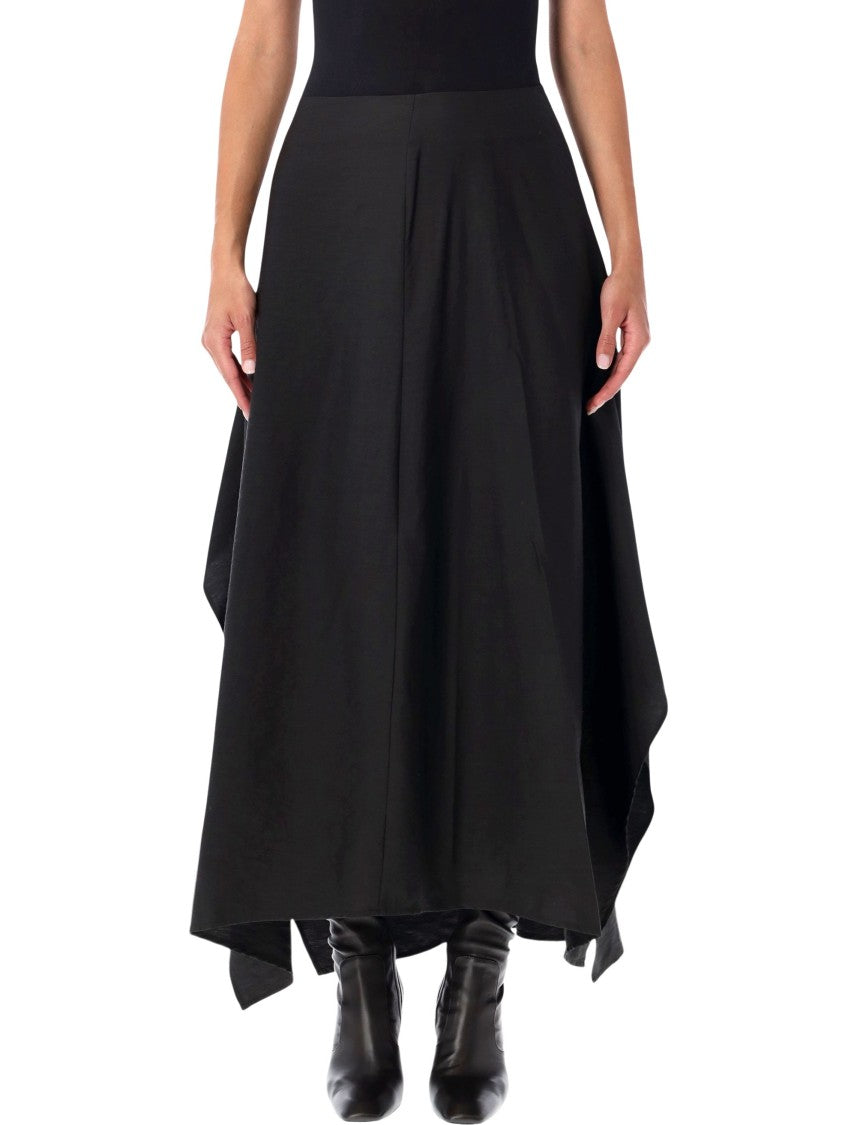 Studio Nicholson Asymmetrical Draped Black Skirt With Fitted Waist