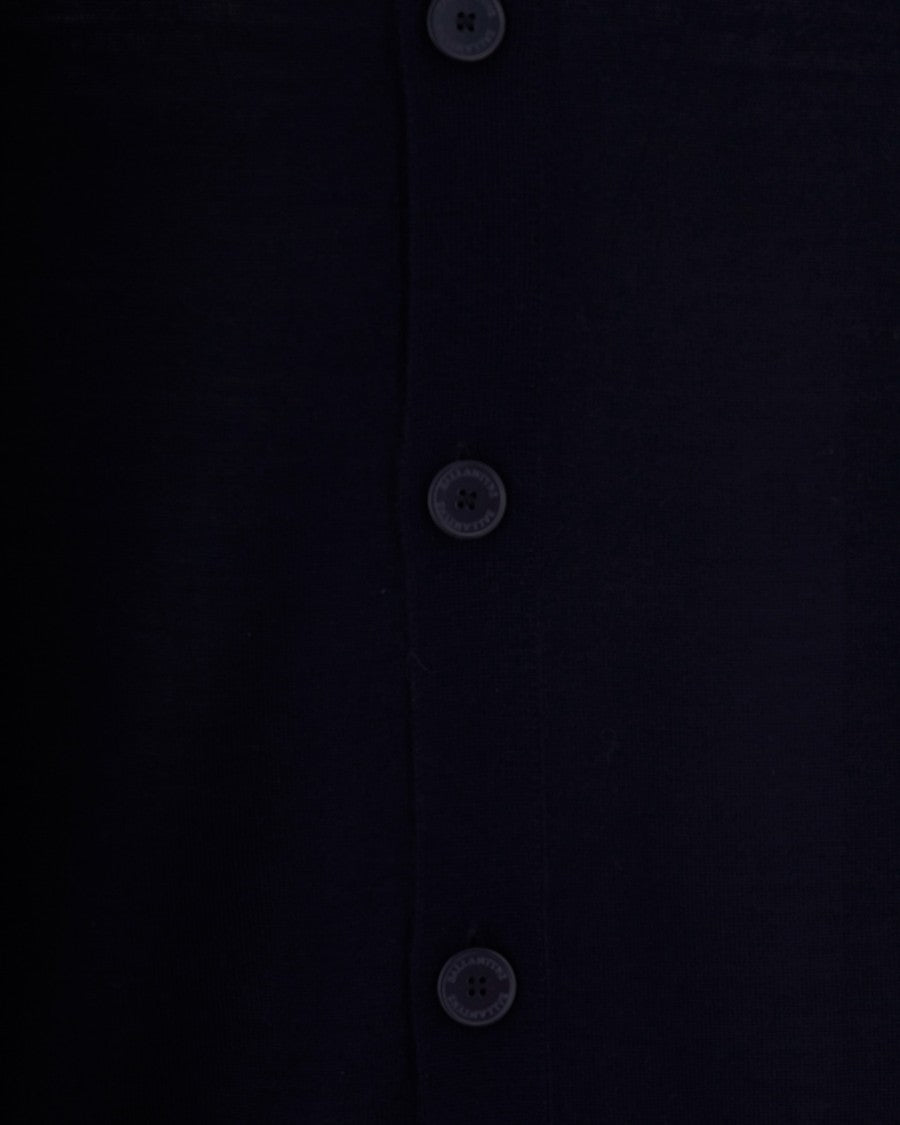 Ballantyne Navy Blue High Collar Button Wool Cardigan