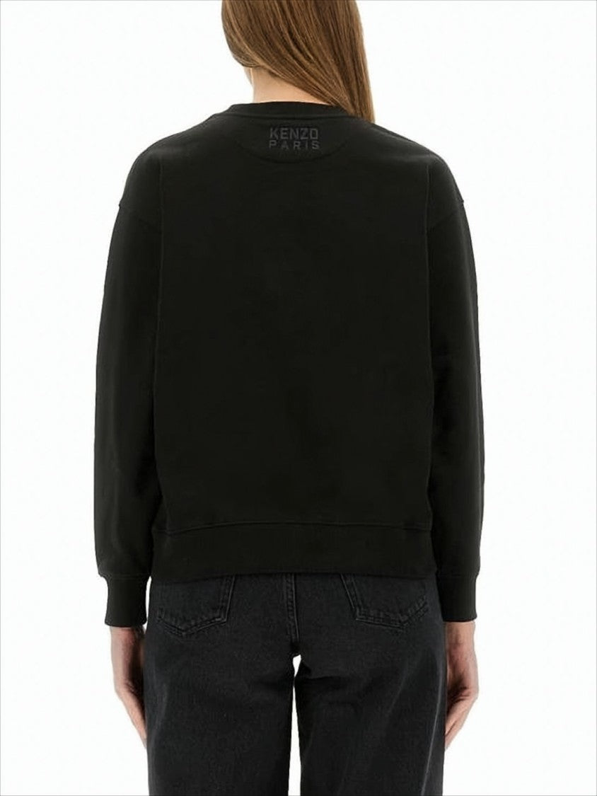 Kenzo Relaxed Fit Long-Sleeve Black Top With Embroidered Logo