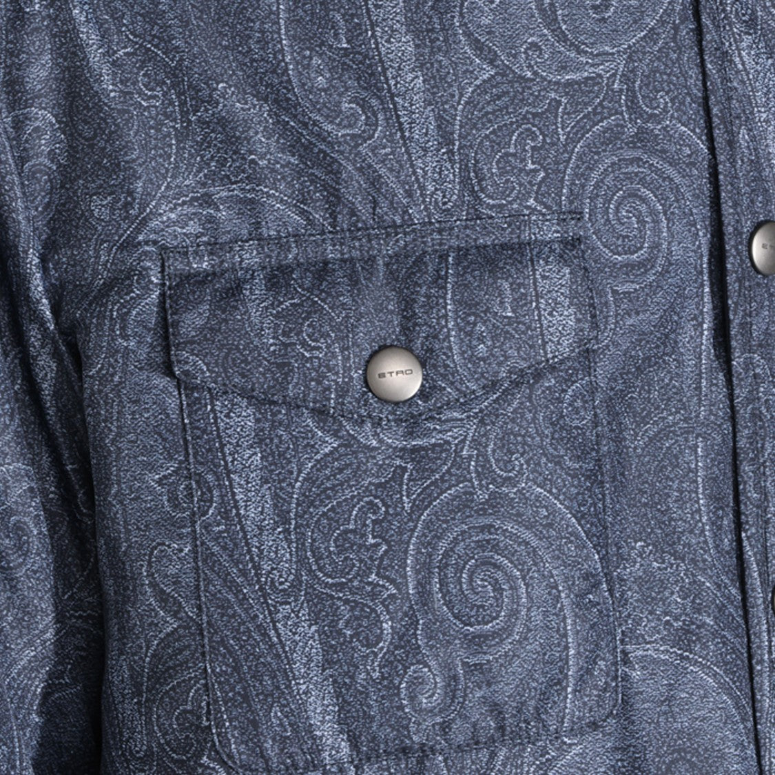 Etro Dark Blue Paisley-Pattern Button-Up Shirt With Classic Collar