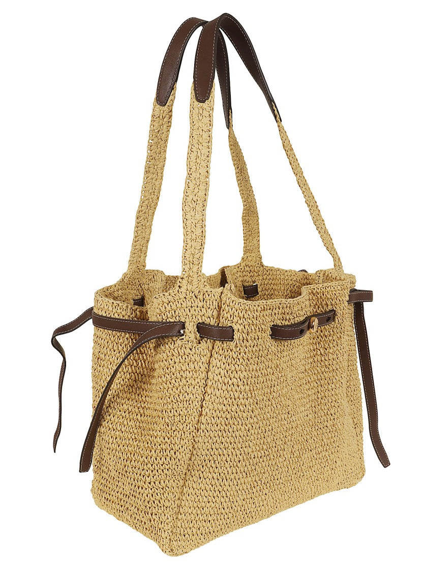 Tory Burch Romy Woven Tote With Paper Raffia And Leather Trim