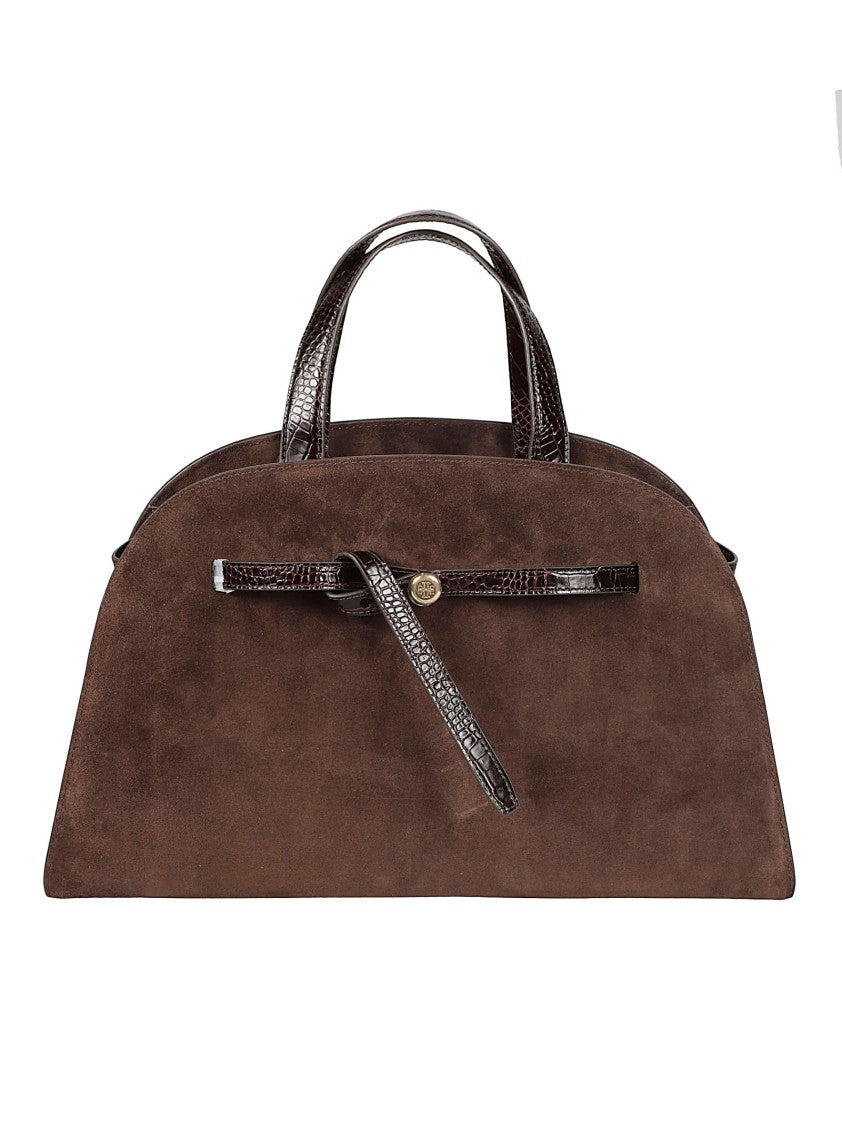 Tory Burch Romy Structured Brown Suede Bowling Bag