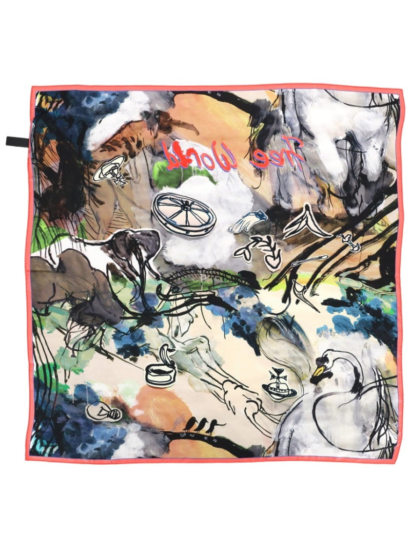 Vivienne Westwood Free World Abstract Painterly Silk Scarf