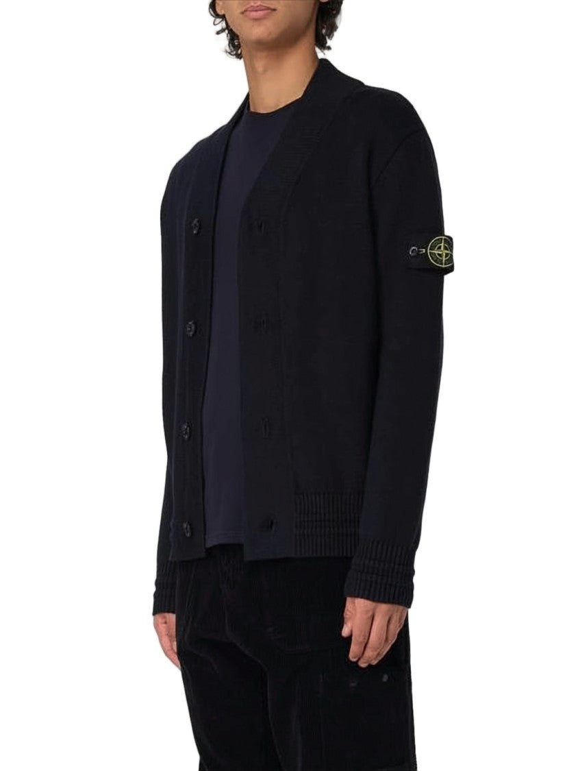 Stone Island Classic Button-Up Black Knit Cardigan