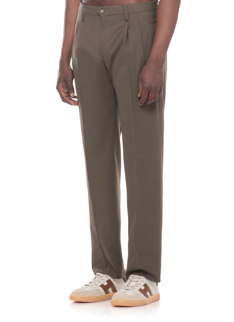 Briglia 1949 Brown Plattis Wool Straight-Leg Pants