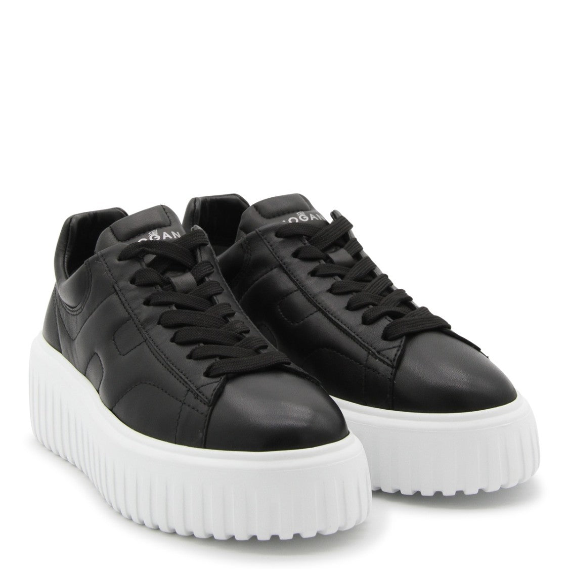 Hogan Black Leather H-Stripes Sneakers