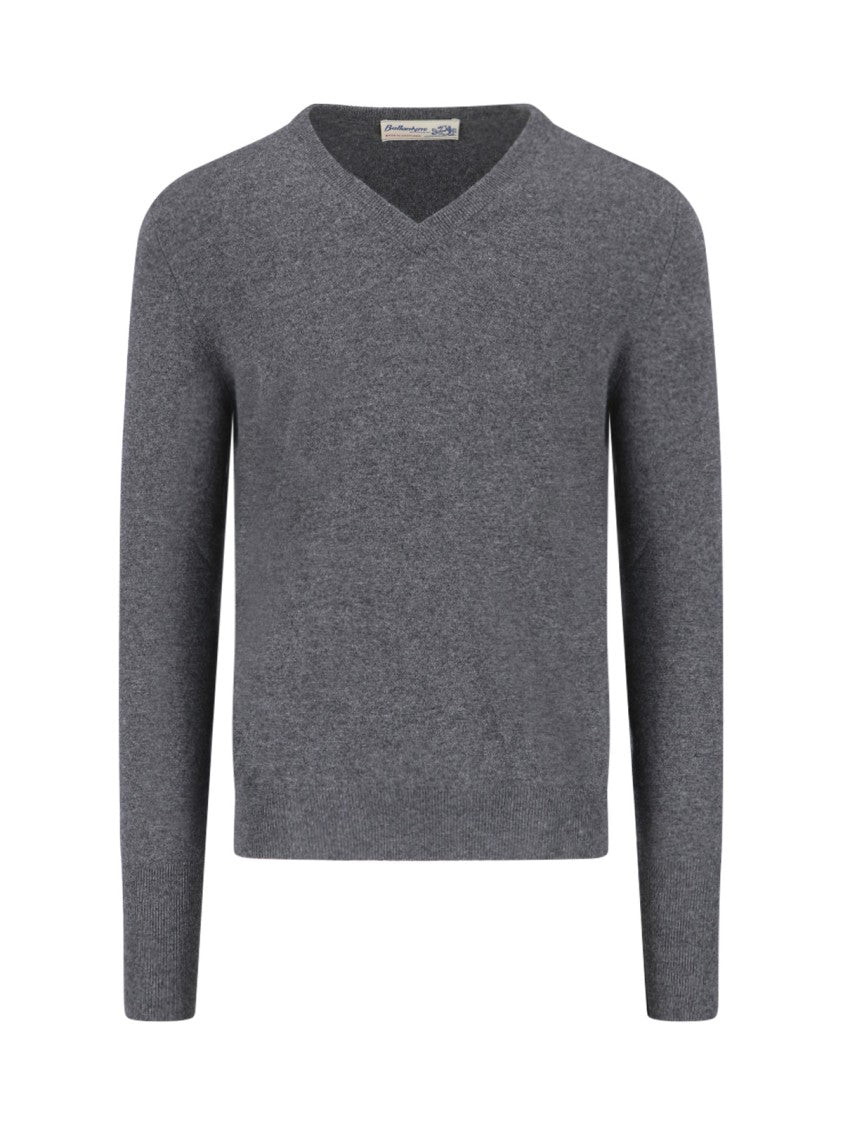Ballantyne Cashmere V-Neck Sweater With Ribbed Finishes