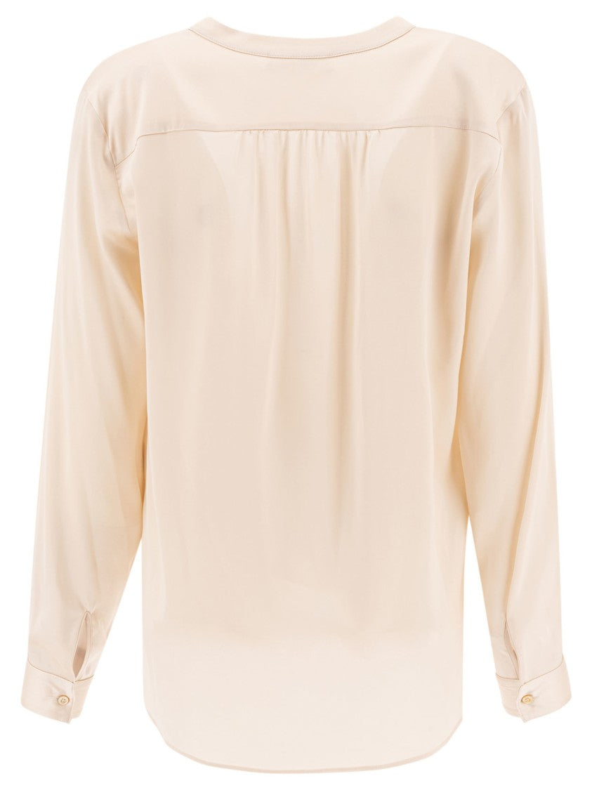F.It Silk-Elastane Blend Beige Long-Sleeved Shirt