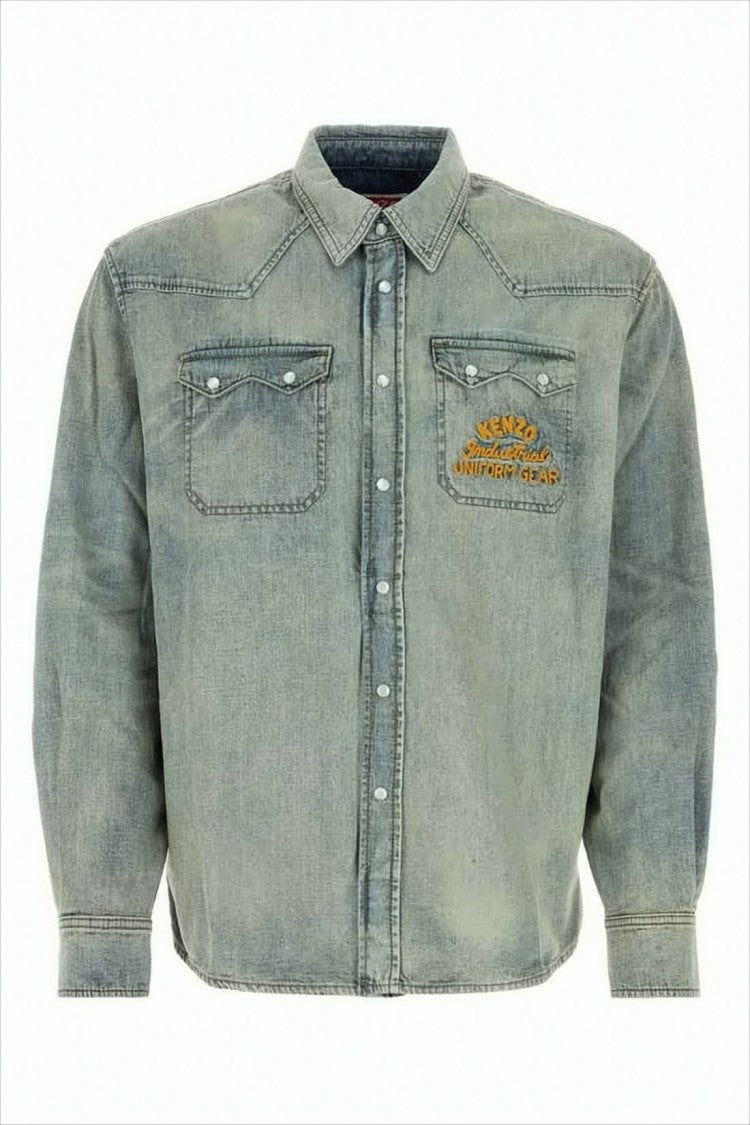 Kenzo Denim Shirt With Classic Collar And Distinctive Embroidery
