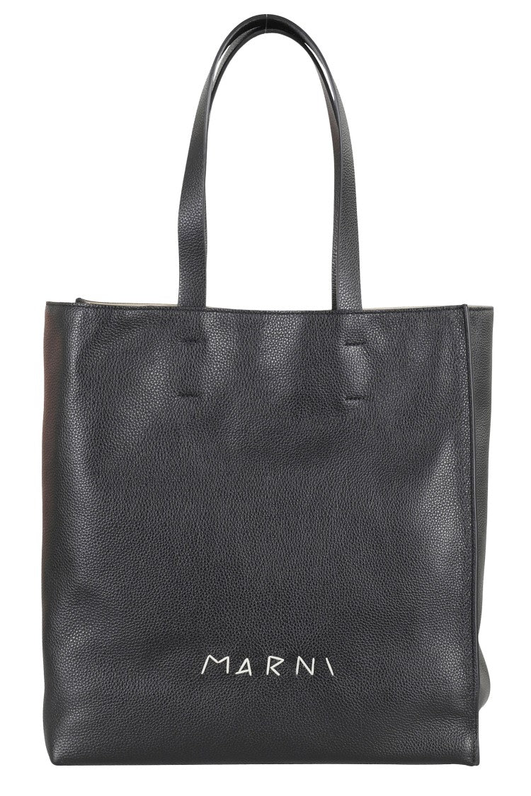 Marni Textured Leather Tote Bag With Embossed Logo
